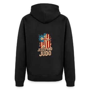 Jesus and Judo - Unisex Premium Organic Zip Hoodie - black - Back - Nico (187cm)