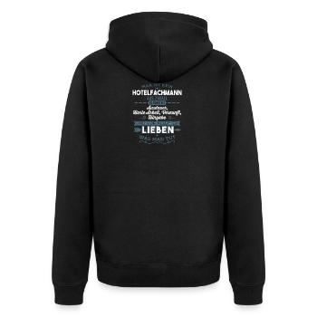 Lieben was man tut - Hotelfachmann - Unisex Premium Bio Zip Hoodie - Schwarz - Hinten - Nico (187cm)