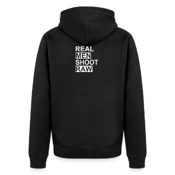 Fotografie lustige Sprüche - Unisex Premium Bio Zip Hoodie - Schwarz - Hinten - Nico (187cm)