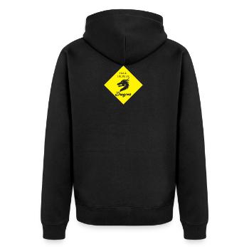Fantasy / Drachen: Here There Be - Dragons - Unisex Premium Bio Zip Hoodie - Schwarz - Hinten - Nico (187cm)