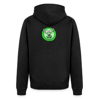 Schwein grün - Unisex Premium Bio Zip Hoodie - Schwarz - Hinten - Nico (187cm)