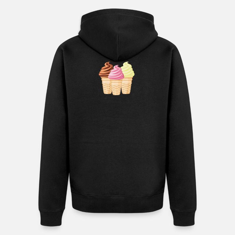 Softeis Vanille Schokolade Erdbeere - Unisex Premium Bio Zip Hoodie - Schwarz