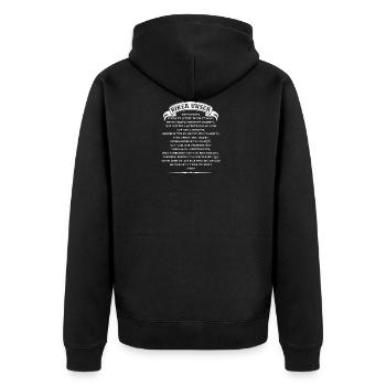 Biker Unser geheiligt werde deine Straße - Unisex Premium Bio Zip Hoodie - Schwarz - Hinten - Nico (187cm)