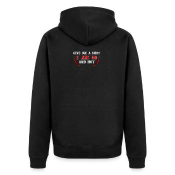 Give me a shot, i am 30 and hot T-Shirt - Unisex Premium Bio Zip Hoodie - Schwarz - Hinten - Nico (187cm)