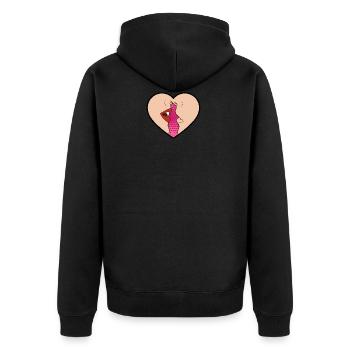 Pop Art / Comic: Herz mit küssendem Paar - Unisex Premium Bio Zip Hoodie - Schwarz - Hinten - Nico (187cm)