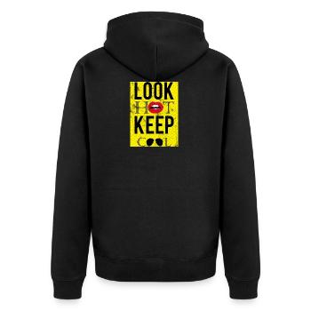 Pop Art / Comic: Look Hot, Keep Cool - Lippen - Unisex Premium Bio Zip Hoodie - Schwarz - Hinten - Nico (187cm)