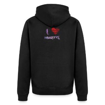 i love hardstyle techno hardtech raver festival - Unisex Premium Bio Zip Hoodie - Schwarz - Hinten - Nico (187cm)