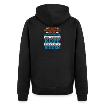 Ringen Sportart - Unisex Premium Bio Zip Hoodie - Schwarz - Hinten - Nico (187cm)