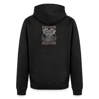 Baujahr und immer noch Rostfrei 1993 - Unisex Premium Bio Zip Hoodie - Schwarz - Hinten - Nico (187cm)