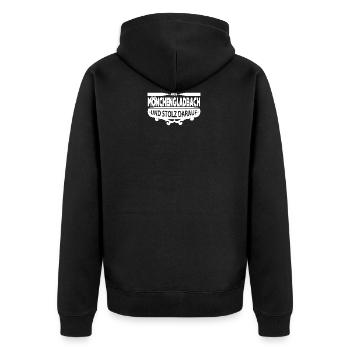 Aus Mönchen Gladbach und stolz Heimat Geburtsort - Unisex Premium Bio Zip Hoodie - Schwarz - Hinten - Nico (187cm)