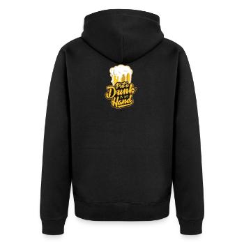 Gib mir ein Bier - Unisex Premium Bio Zip Hoodie - Schwarz - Hinten - Nico (187cm)