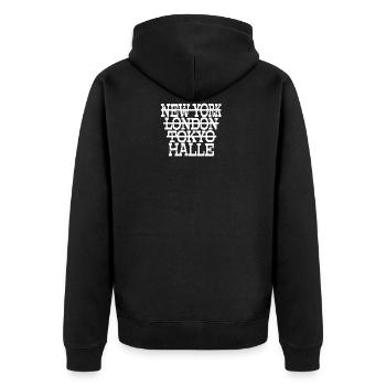 Halle Liebe - Geschenkidee für Haller Fan - Unisex Premium Bio Zip Hoodie - Schwarz - Hinten - Nico (187cm)