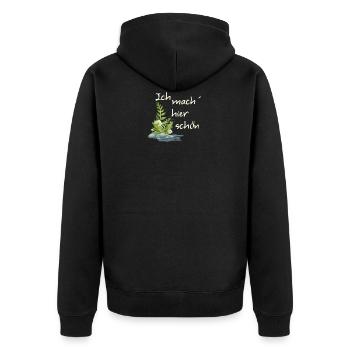 Ich mach hier schön creme - Unisex Premium Bio Zip Hoodie - Schwarz - Hinten - Nico (187cm)