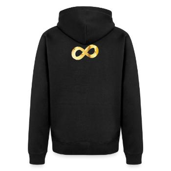 Unendlichkeit Gold - Unisex Premium Bio Zip Hoodie - Schwarz - Hinten - Nico (187cm)