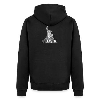 Ich werde für´s Reisen bezahlt - Unisex Premium Bio Zip Hoodie - Schwarz - Hinten - Nico (187cm)