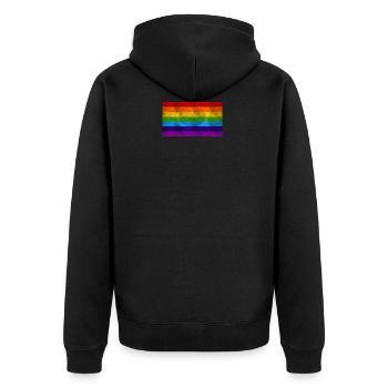 Regenbogen Flagge - Unisex Premium Bio Zip Hoodie - Schwarz - Hinten - Nico (187cm)
