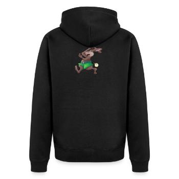 Zu Spät! - Hase mit Uhr - Unisex Premium Bio Zip Hoodie - Schwarz - Hinten - Nico (187cm)