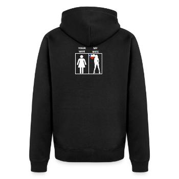 Chile geschenk my wife your wife - Unisex Premium Bio Zip Hoodie - Schwarz - Hinten - Nico (187cm)