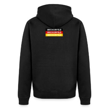 STADT BRECKERFELD, DEUTSCHLAND - Unisex Premium Bio Zip Hoodie - Schwarz - Hinten - Nico (187cm)