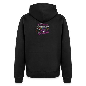 Geburtstagssprüche Sonnenschein Regenbogen & Liebe - Unisex Premium Bio Zip Hoodie - Schwarz - Hinten - Nico (187cm)