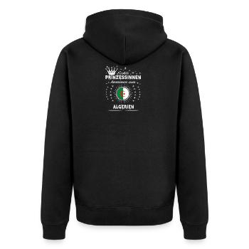 Heimat Prinzessinnen kommen ALGERIEN - Unisex Premium Bio Zip Hoodie - Schwarz - Hinten - Nico (187cm)