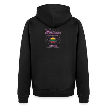 Prinzessinnen kommen aus LITAUEN - Unisex Premium Bio Zip Hoodie - Schwarz - Hinten - Nico (187cm)