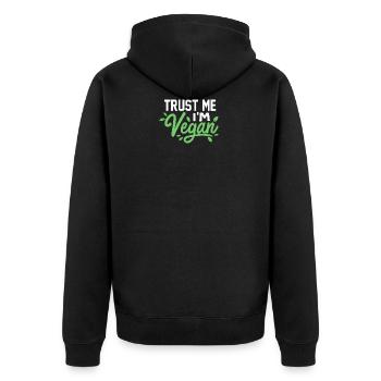 Vertrau mir ich bin Vegan trust me i´m vegan - Unisex Premium Bio Zip Hoodie - Schwarz - Hinten - Nico (187cm)
