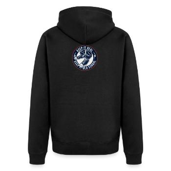 Keep It Oldschool - Unisex Premium Bio Zip Hoodie - Schwarz - Hinten - Nico (187cm)