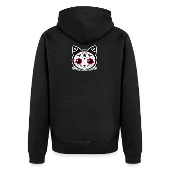 Katze Sugar Skull Dias de muerte - Unisex Premium Bio Zip Hoodie - Schwarz - Hinten - Nico (187cm)