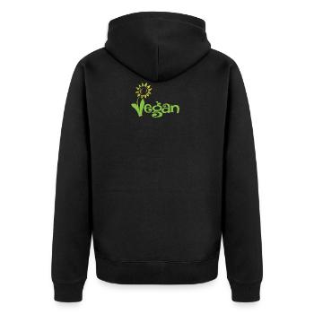 Vegan mit Sonnenblume Veganer Shirt - Unisex Premium Bio Zip Hoodie - Schwarz - Hinten - Nico (187cm)
