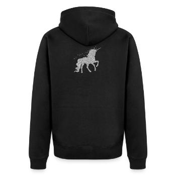 Das silberne glitzer Einhorn - Unisex Premium Bio Zip Hoodie - Schwarz - Hinten - Nico (187cm)