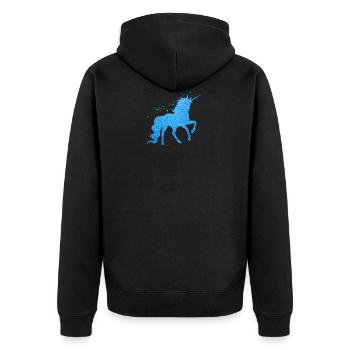 Das blaue glitzer Einhorn - Unisex Premium Bio Zip Hoodie - Schwarz - Hinten - Nico (187cm)