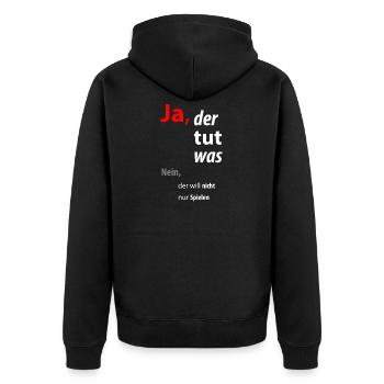 Der Hund tut was - Unisex Premium Bio Zip Hoodie - Schwarz - Hinten - Nico (187cm)