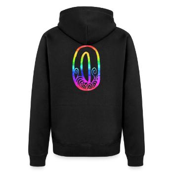 rainbow o - Unisex Premium Organic Zip Hoodie - black - Back - Nico (187cm)