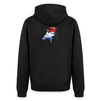Niederlande | echte Flagge | Flag Map EN - Unisex Premium Bio Zip Hoodie - Schwarz - Hinten - Nico (187cm)
