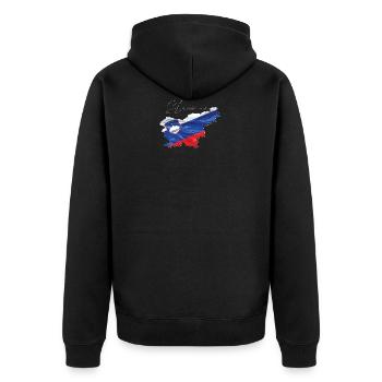 Slowenien Flagge in der Slowenien Landkarte EN - Unisex Premium Bio Zip Hoodie - Schwarz - Hinten - Nico (187cm)