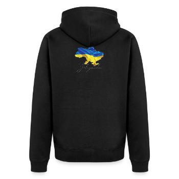 Ukraine Flagge in der Ukraine Landkarte UA - Unisex Premium Bio Zip Hoodie - Schwarz - Hinten - Nico (187cm)