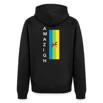 Amazigh - Unisex Premium Organic Zip Hoodie - black - Back - Nico (187cm)