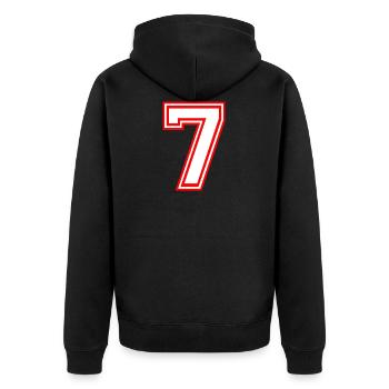 NUMMBER SIEBEN 7 LUCKY NUMBER SEVEN RETRO STYLE - Unisex Premium Organic Zip Hoodie - black - Back - Nico (187cm)