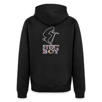 Stunt ScooterBoy Skater Jungen Tretroller Tricks - Unisex Premium Bio Zip Hoodie - Schwarz - Hinten - Nico (187cm)