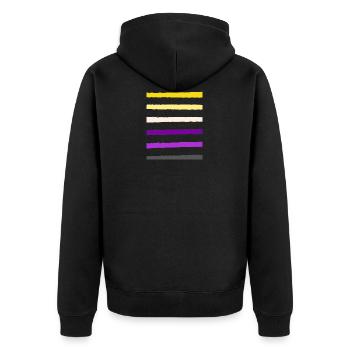 non binary stripe - Unisex Premium Organic Zip Hoodie - black - Back - Nico (187cm)