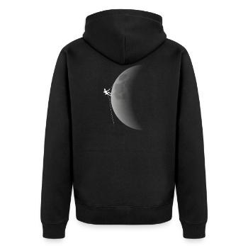 Der Mond ist eskalieren - Unisex Premium Bio Zip Hoodie - Schwarz - Hinten - Nico (187cm)