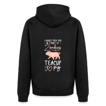 Teacup Pig Piggy Breeder - Unisex Premium Organic Zip Hoodie - black - Back - Nico (187cm)