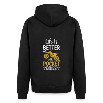 Pocketbike Zweirad Staub Geländebike - Unisex Premium Bio Zip Hoodie - Schwarz - Hinten - Nico (187cm)