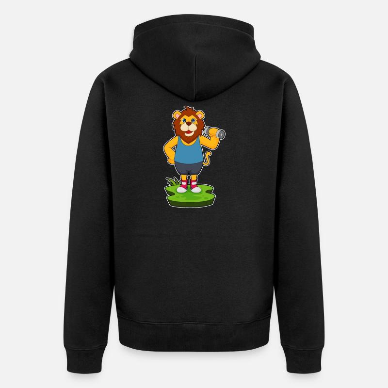 Lion Bodybuilder Haltère - Veste à capuche bio Premium Unisexe - noir