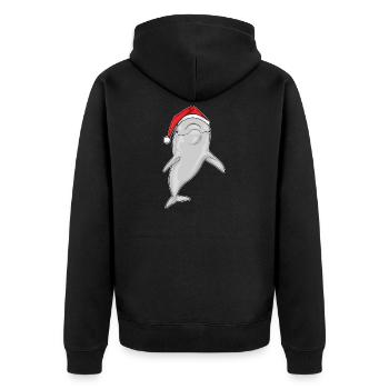 Dolphin Christmas Santa Hat - Unisex Premium Organic Zip Hoodie - black - Back - Nico (187cm)