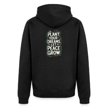 PFLANZT EURE TRÄUME, LASST FRIEDEN WACHSEN - Unisex Premium Bio Zip Hoodie - Schwarz - Hinten - Nico (187cm)