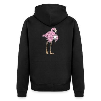 Flamingo Kaffee Tasse - Unisex Premium Bio Zip Hoodie - Schwarz - Hinten - Nico (187cm)