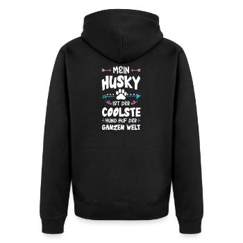 husky hund spruch - Unisex Premium Bio Zip Hoodie - Schwarz - Hinten - Nico (187cm)