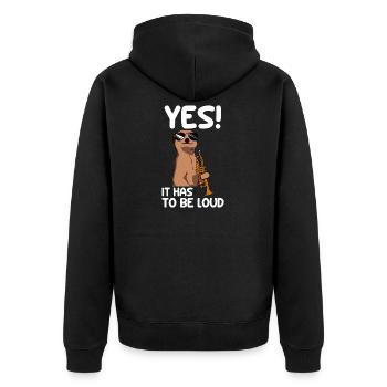 Yes! it has to be loud Trompete Trompetenspieler - Unisex Premium Bio Zip Hoodie - Schwarz - Hinten - Nico (187cm)